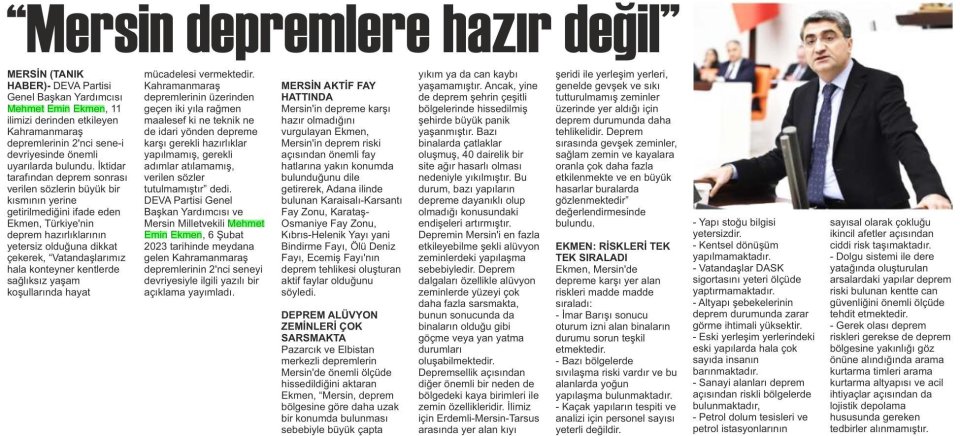''MERSİN DEPREME HAZIR DEĞİL!''
