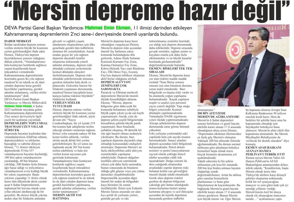 MERSİN DEPREME HAZIR DEĞİL
