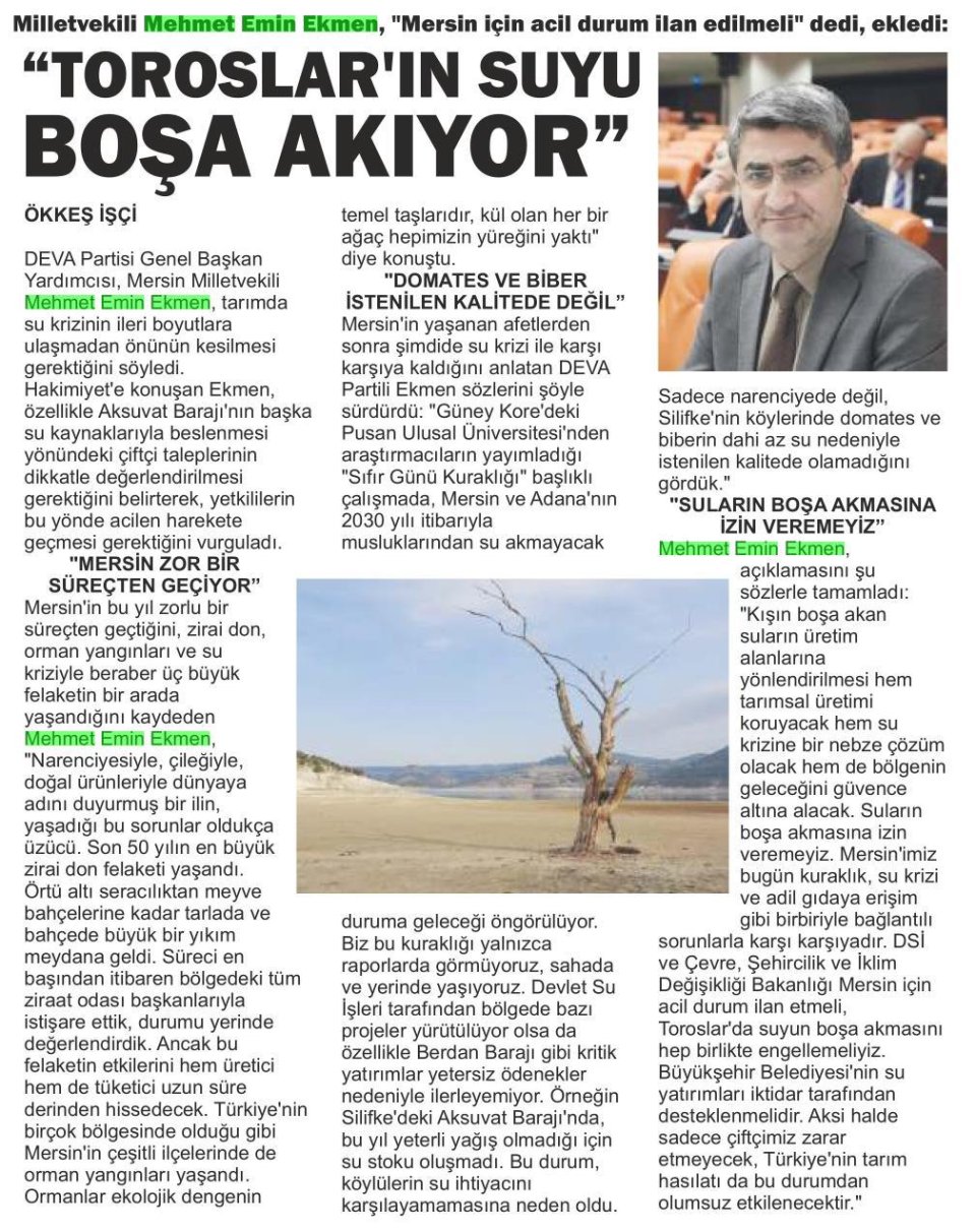 MERSİN İÇİN ACİL DURUM İLAN EDİLMELİ