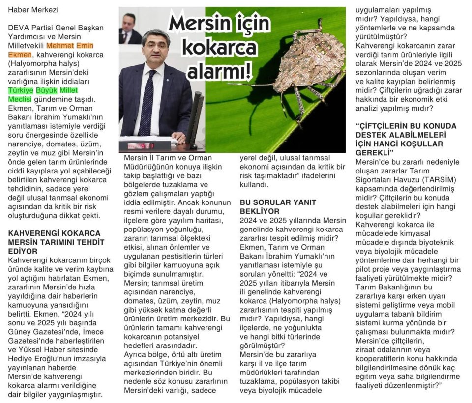 MERSİN İÇİN KOKARCA ALARMI!