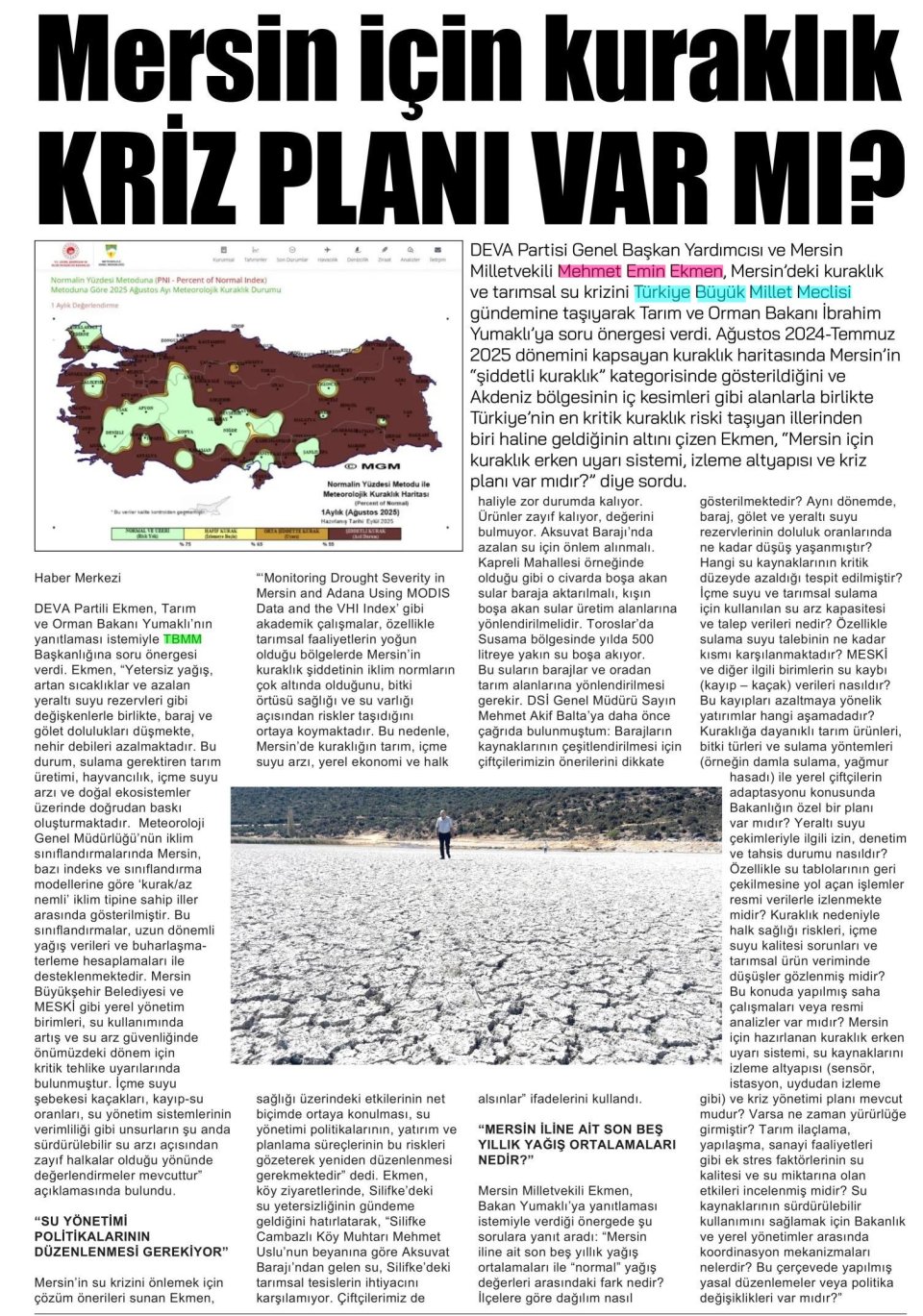MERSİN İÇİN KURAKLIK KRİZ PLANI VAR MI?