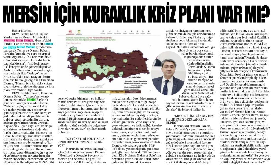 MERSİN İÇİN KURAKLIK KRİZ PLANI VAR MI?