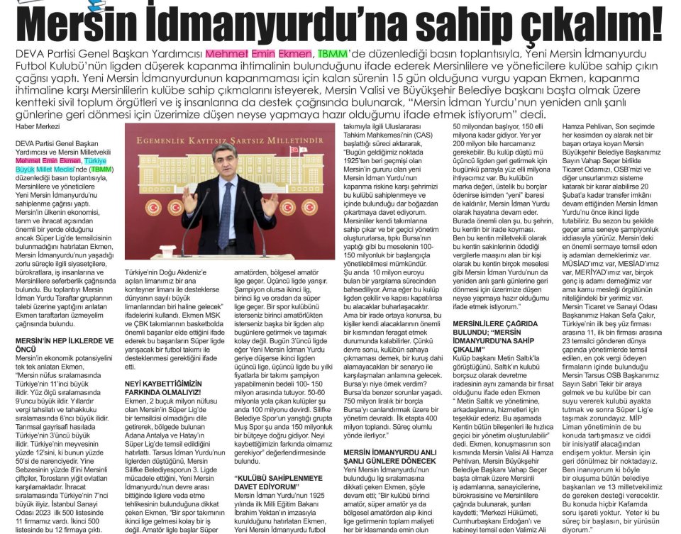 MERSİN İDMANYURDU'NA SAHİP ÇIKALIM!