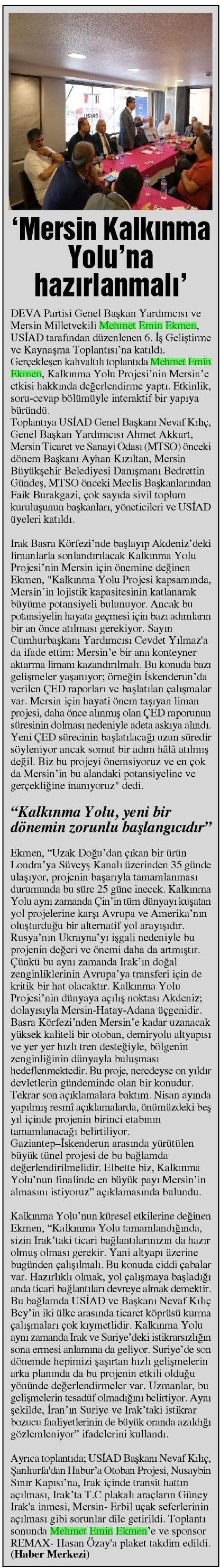 'MERSİN KALKINMA YOLU'NA HAZIRLANMALI'