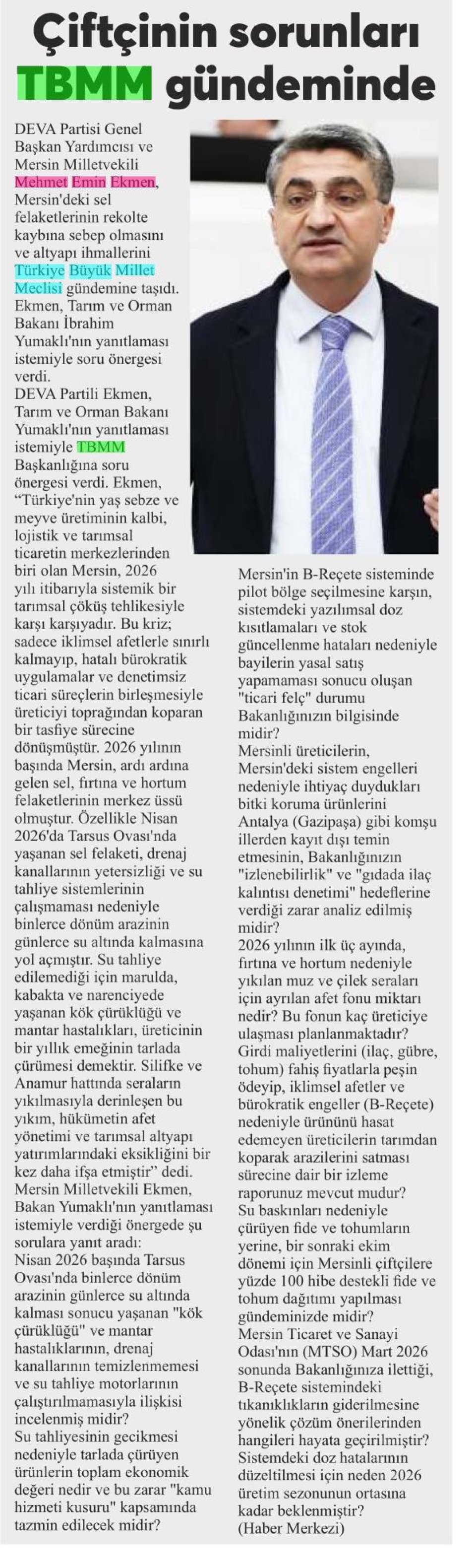 MERSİN TARIMINDA RİSK UYARISI