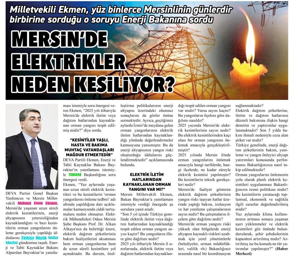 MERSİN'DE ELEKTRİKLER NESEN KESİLİYOR ?