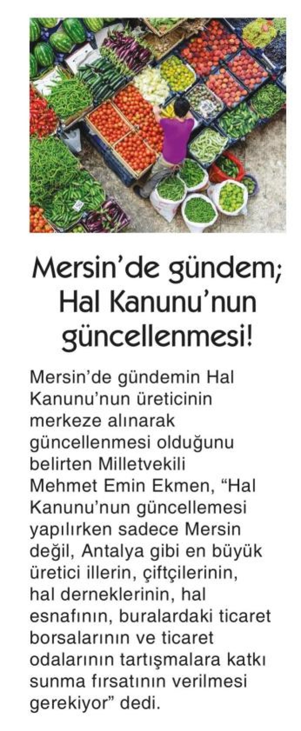 MERSİN'DE GÜNDEM ; HAL KANUNU'NUN GÜNCELLENMESİ!