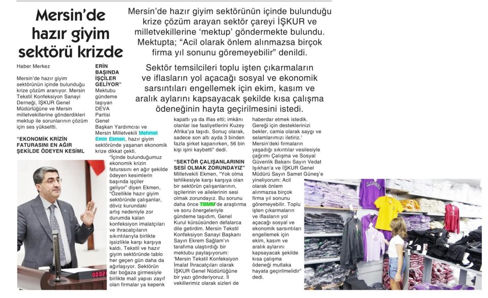 MERSİN'DE HAZIR GİYİM SEKTÖRÜ KRİZDE