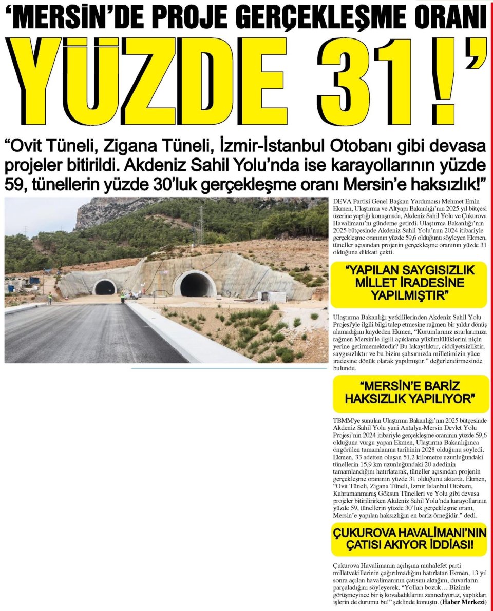 MERSİN'DE PROJE GERÇEKLEŞME ORANI YÜZDE 31
