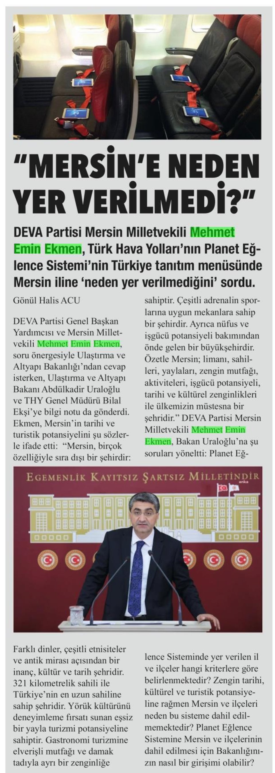 MERSİN'E NEDEN YER VERİLMEDİ