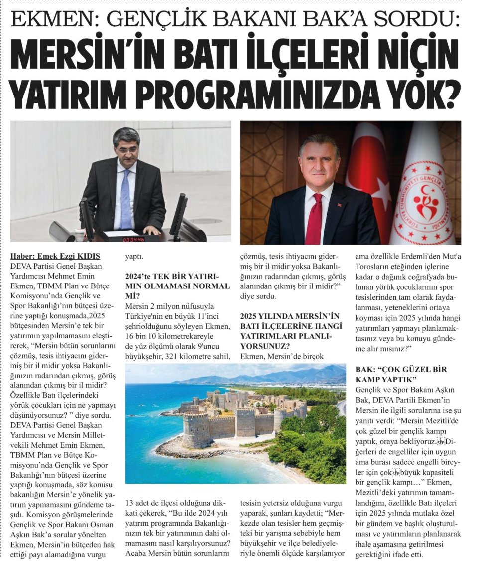 MERSİN'E YATIRIM NEREDE?
