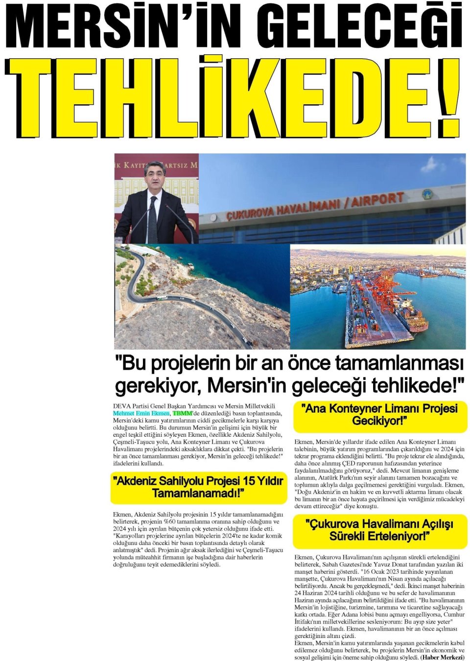 MERSİN'İN GELECEĞİ TEHLİKEDE