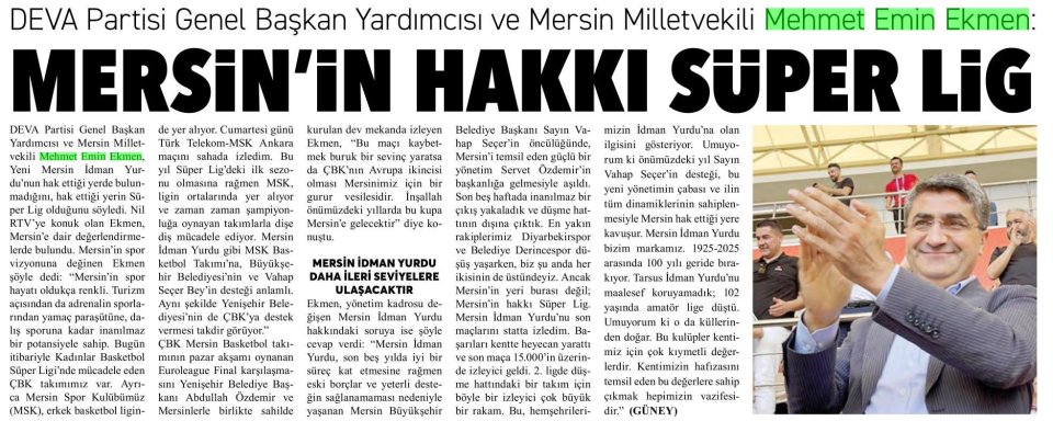 MERSİN'İN HAKKI SÜPER LİG