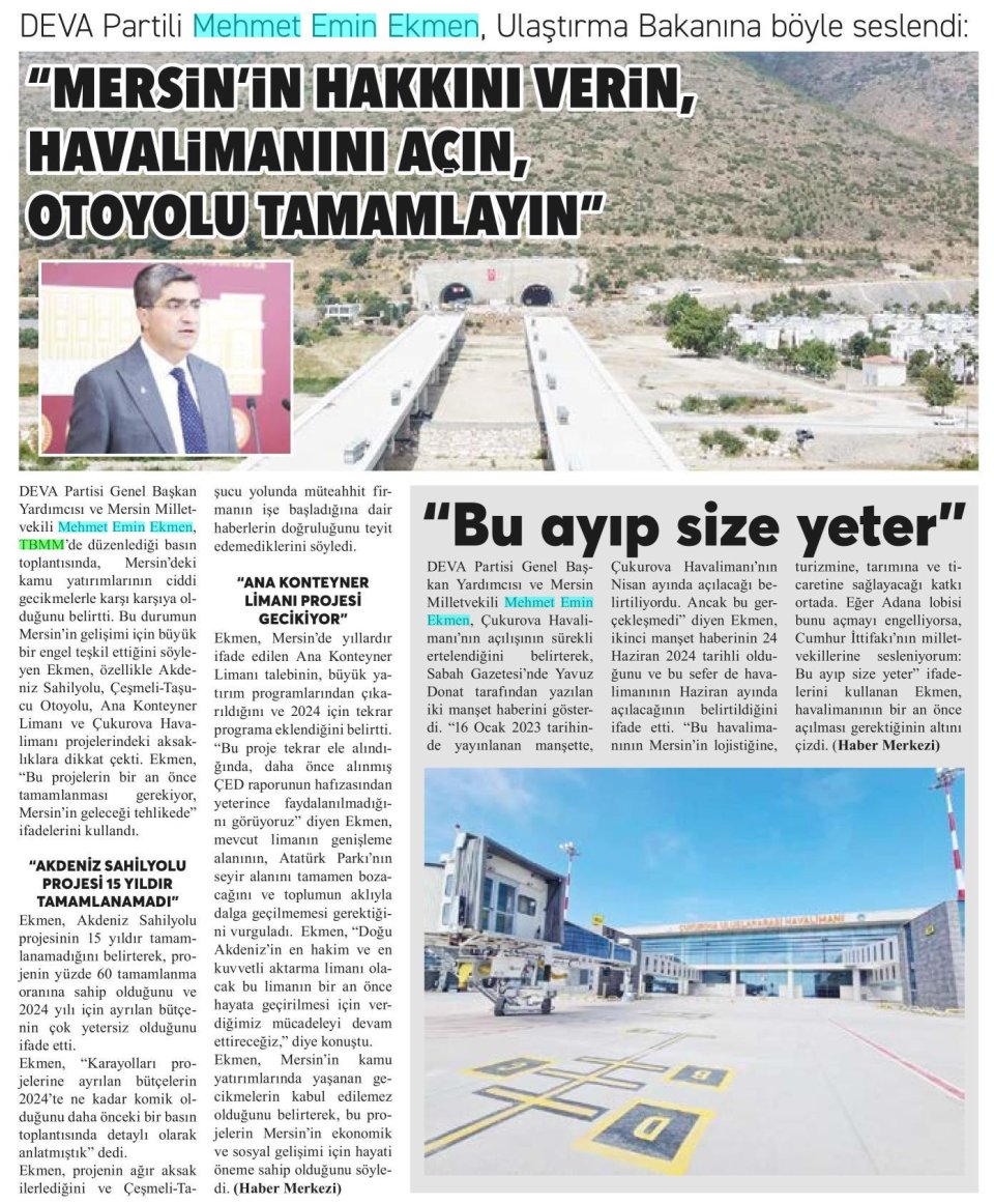 MERSİN'İN HAKKINI VERİN