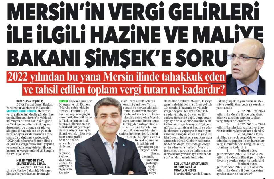 MERSİN'İN VERGİ GELİRLERİ MECLİS GÜNDEMİNDE