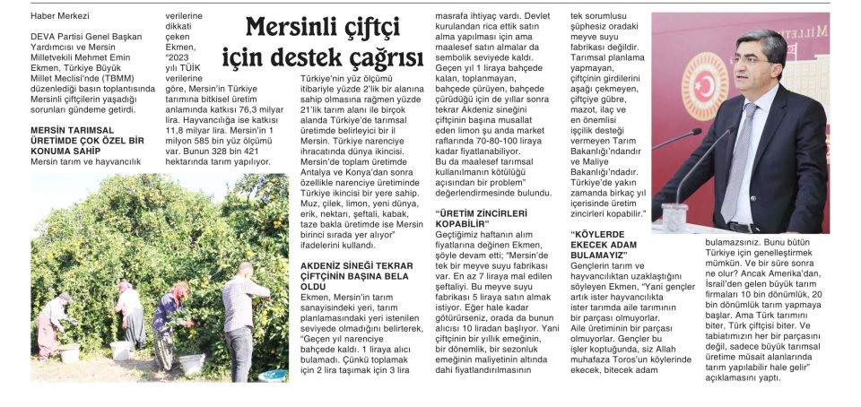 MERSİNLİ ÇİFTÇİ İÇİN DESTEK ÇAĞRISI