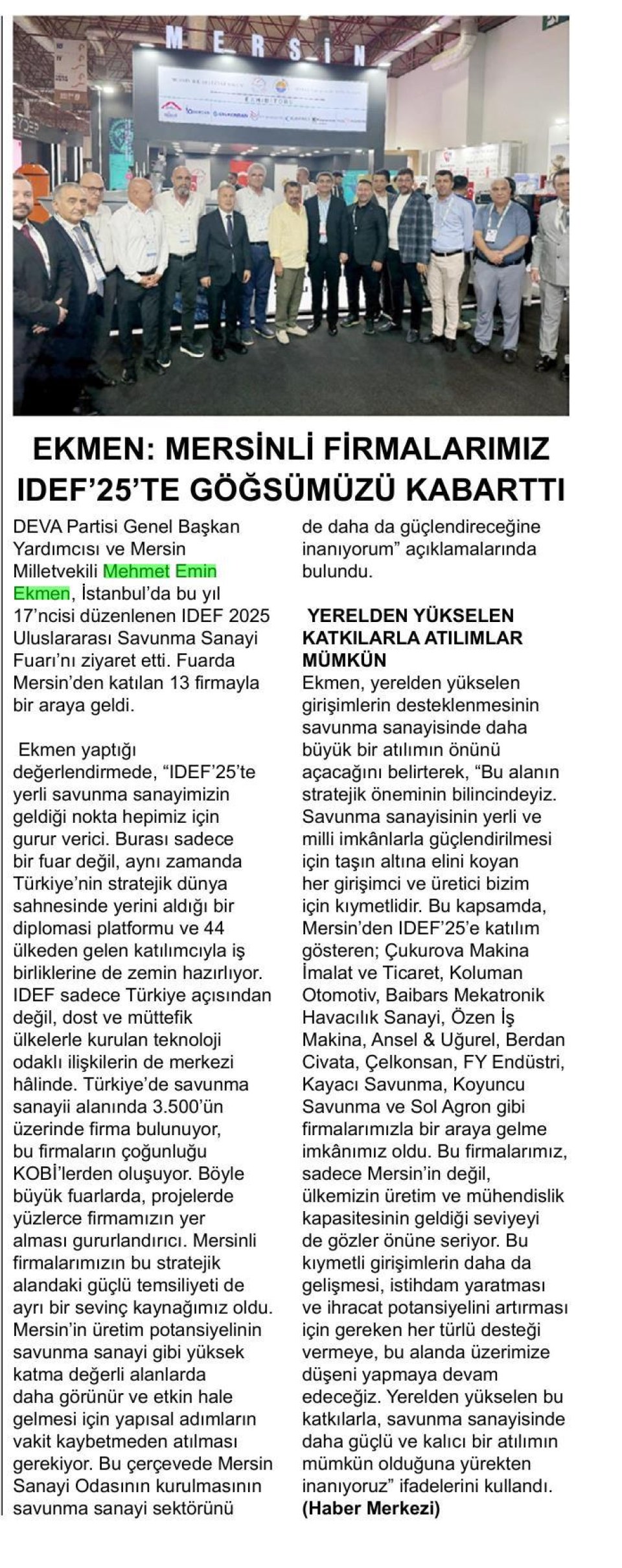MERSİNLİ FİRMALAR IDEF'25'TE