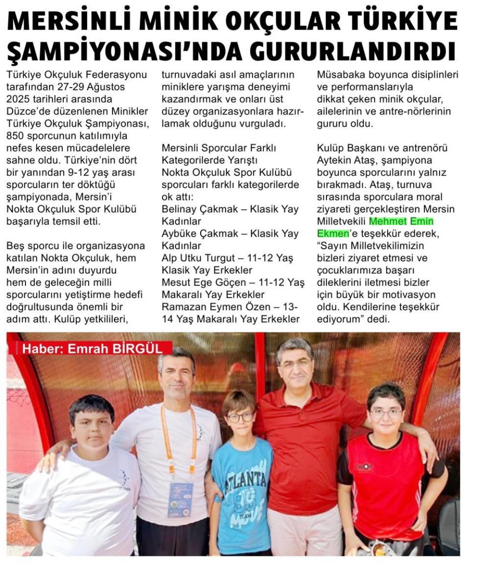 MERSİNLİ MİNİK OKÇULAR TÜRKİYE ŞAMPİYONASI'NDA GURURLANDIRDI