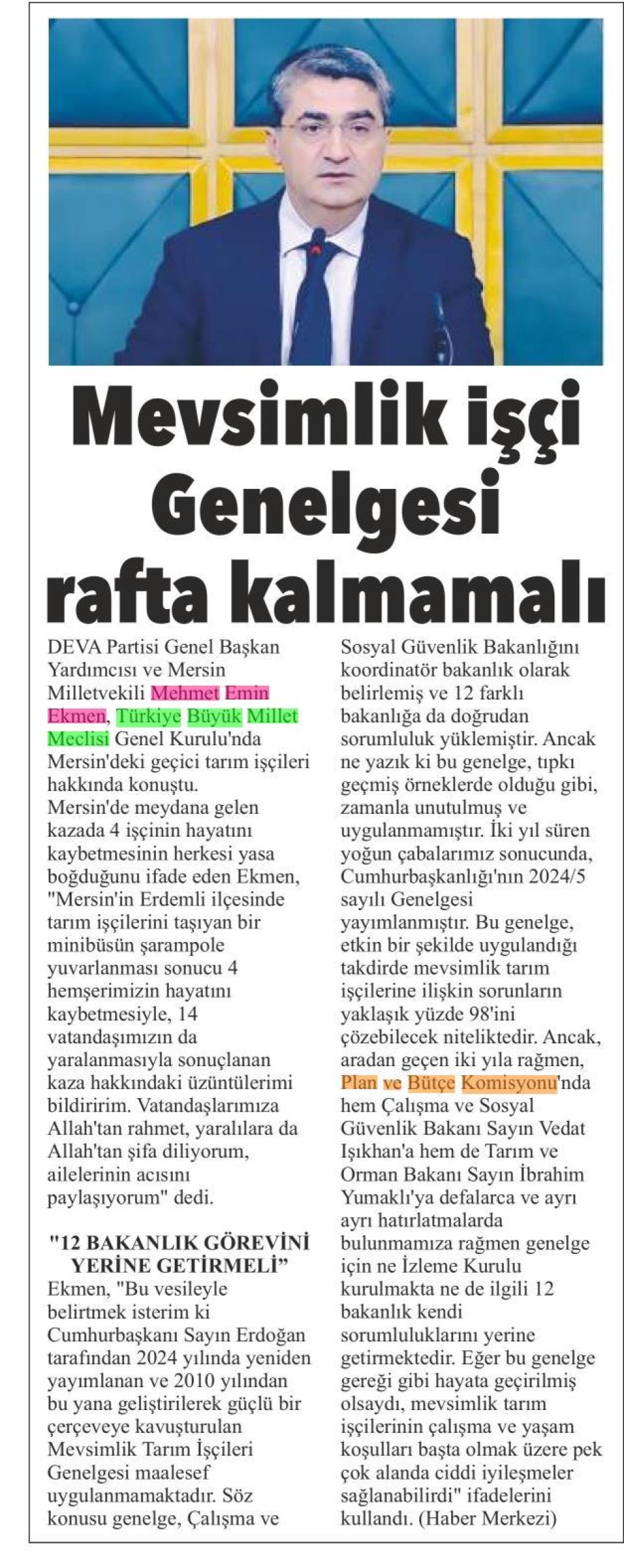 MEVSİMLİK İŞÇİ GENELGESİ RAFTA KALMAMALI