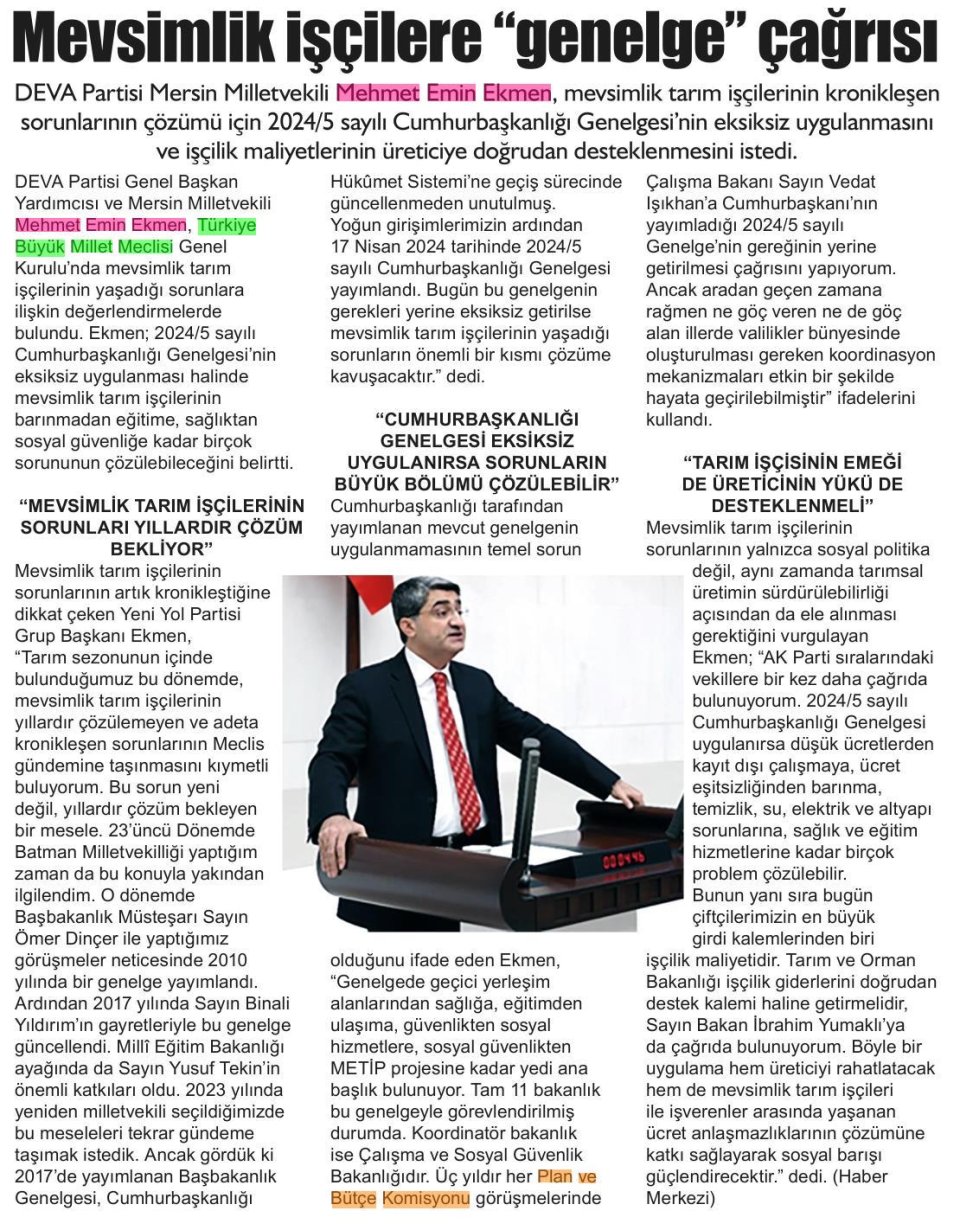 MEVSİMLİK İŞÇİLERE 