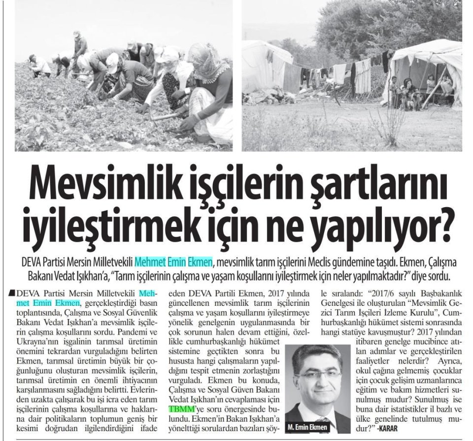 MEVSİMLİK İŞÇİLERİN ŞARTLARINI İYİLEŞTİRMEK İÇİN NE YAPILIYOR?