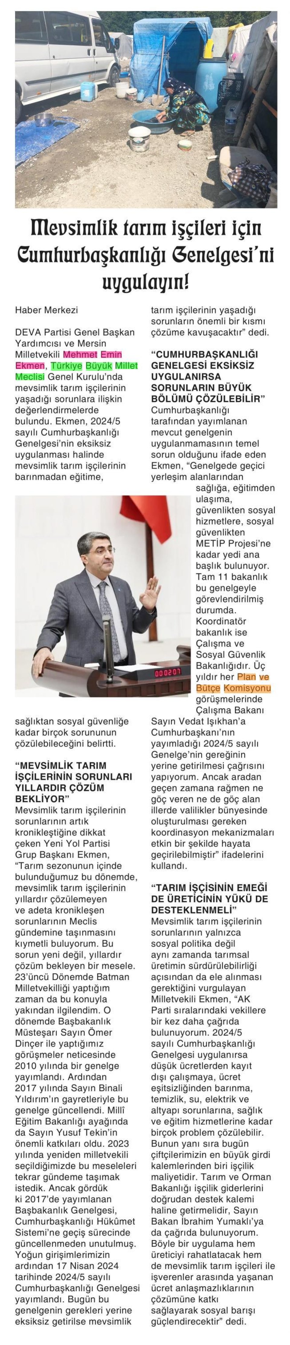 MEVSİMLİK TARIM İŞÇİLERİ İÇİN CUMHURBAŞKANLIĞI GENELGESİ'Nİ UYGULAYIN!