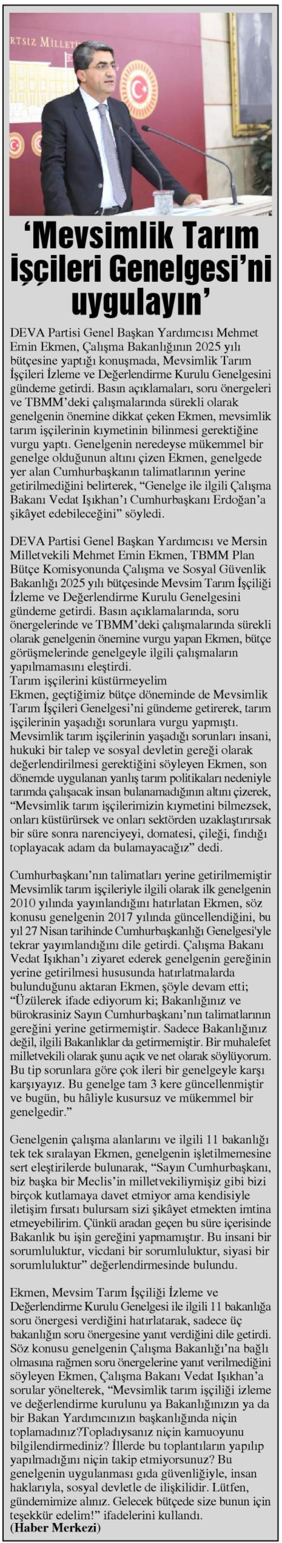 'MEVSİMLİK TARIM İSÇİLERİ GENELGESİNİ UYGULAYIN'