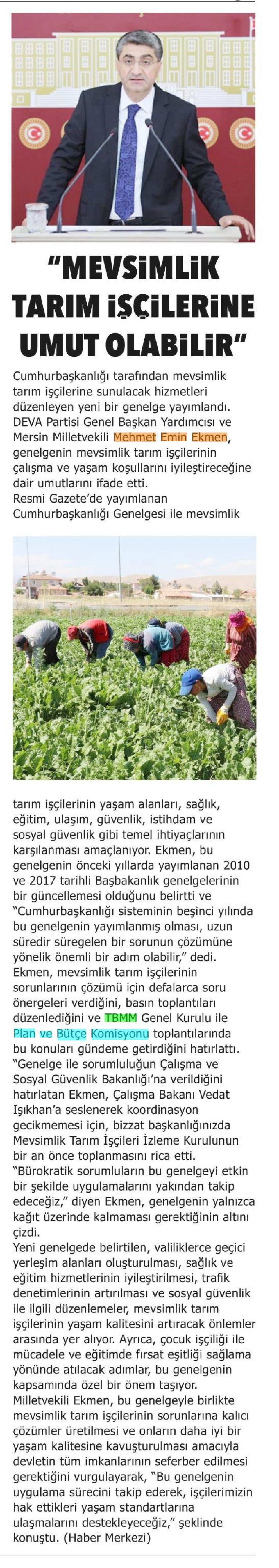MEVSİMLİK TARIM İSÇİLERİNE UMUT OLABİLİR
