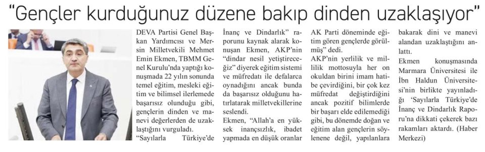 MİLLETVEKİLİ EKMEN, AKP SIRALARINA BAKIP BÖYLE SESLENDİ: ''GENÇLER KURDUĞUNUZ DÜZENE BAKIP DİNDEN UZAKLAŞIYOR''