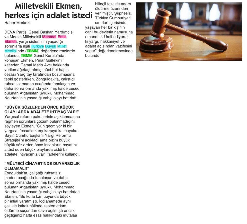 MİLLETVEKİLİ EKMEN, HERKES İÇİN ADALET İSTEDİ