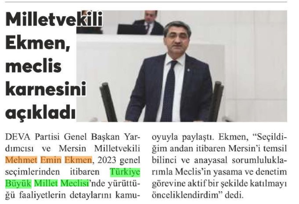 MİLLETVEKİLİ EKMEN, MECLİS KARNESİNİ AÇIKLADI