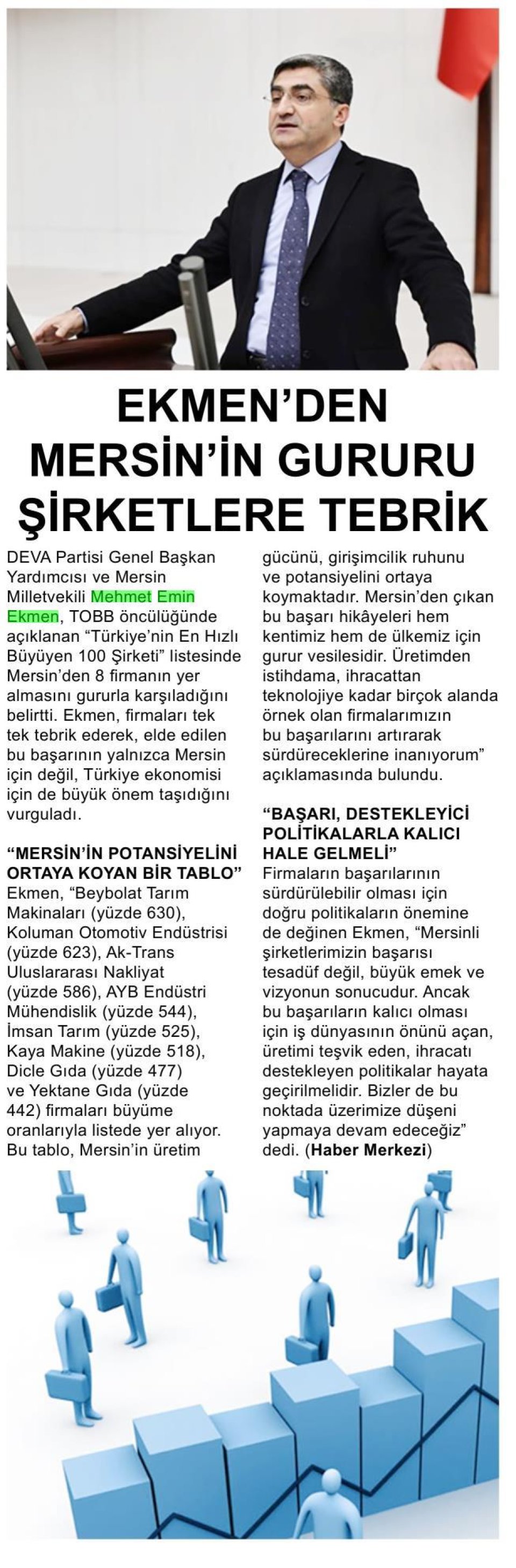 MİLLETVEKİLİ EKMEN MERSİN ŞİRKETLERİNİ TEBRİK ETTİ