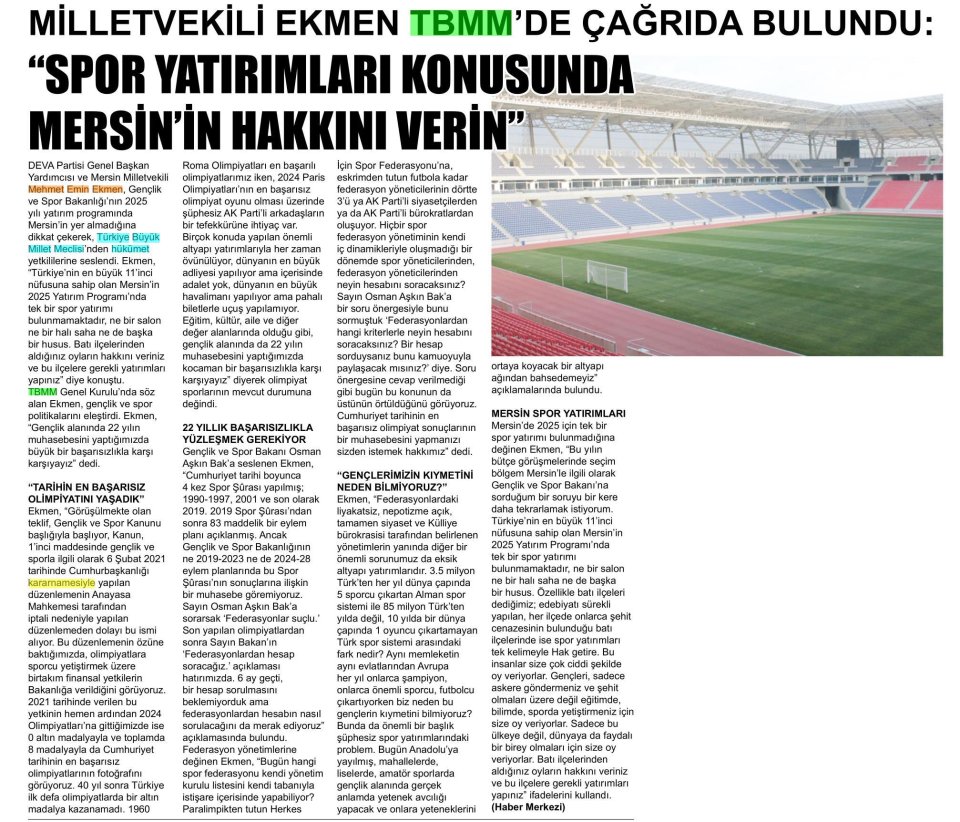 MİLLETVEKİLİ EKMEN TBMM'DE ÇAĞRIDA BULUNDU 