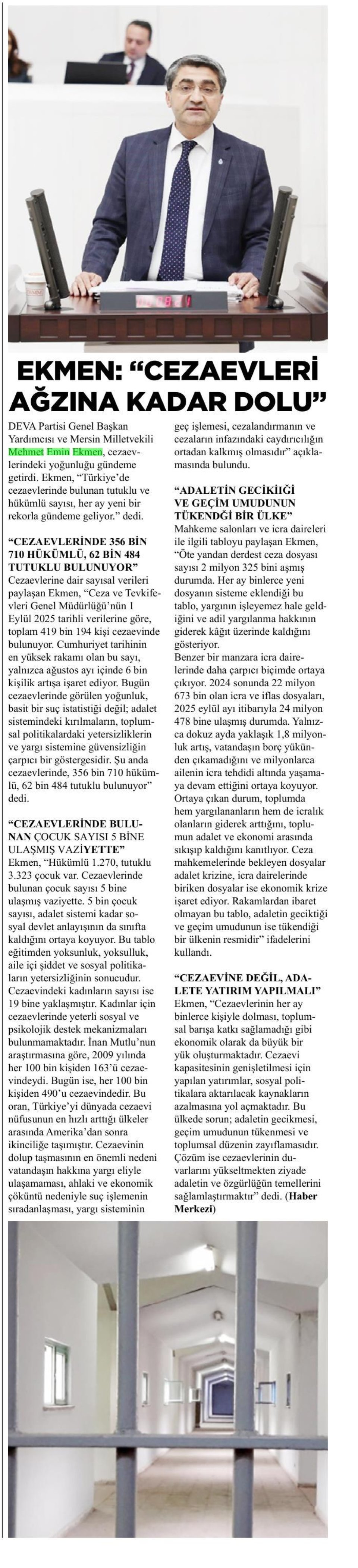 MİLLETVEKİLİ EKMEN'DEN ADALET SİSTEMİNE ELEŞTİRİ