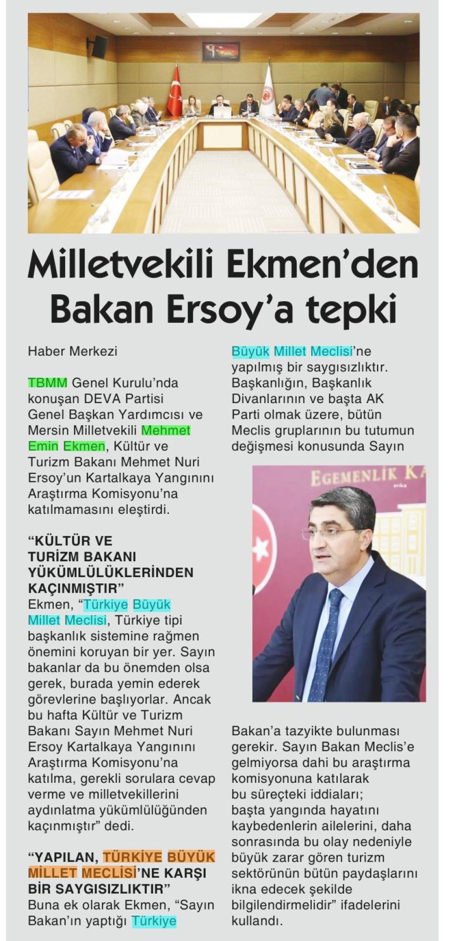 MİLLETVEKİLİ EKMEN'DEN BAKAN ERSOY'A TEPKİ
