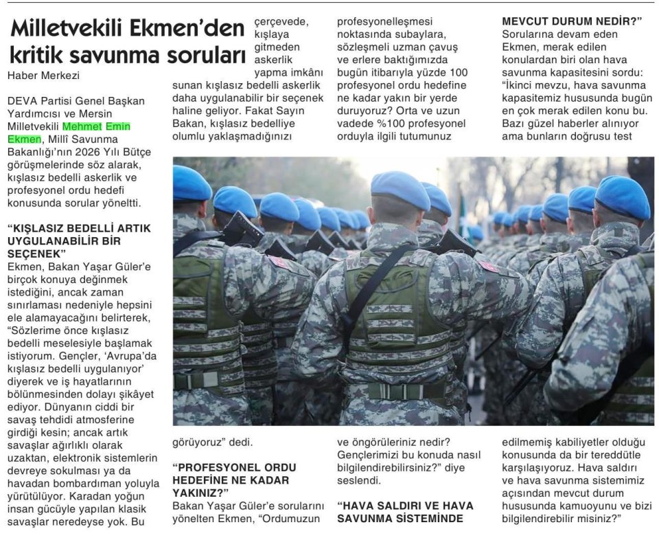 MİLLETVEKİLİ EKMEN'DEN KRİTİK SAVUNMA SORULARI