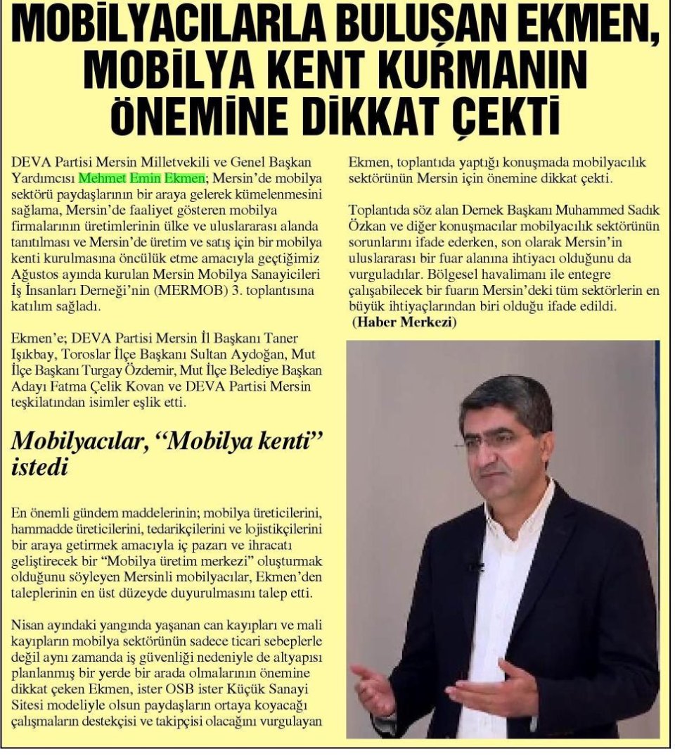 MOBİLYACILARLA BULUŞAN EKMEN, MOBİLYA KENT KURMANIN ÖNEMİNE DİKKAT ÇEKTİ