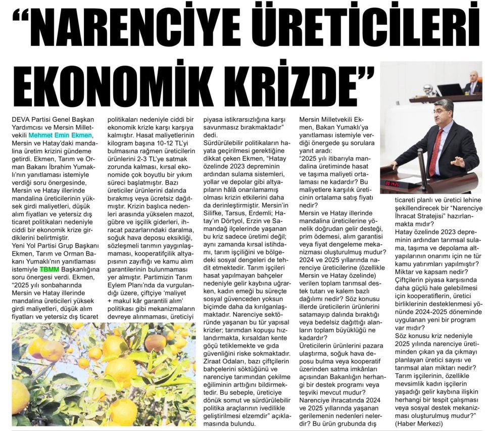 NARENCİYE ÜRETİCİLERİ EKONOMİK KRİZDE
