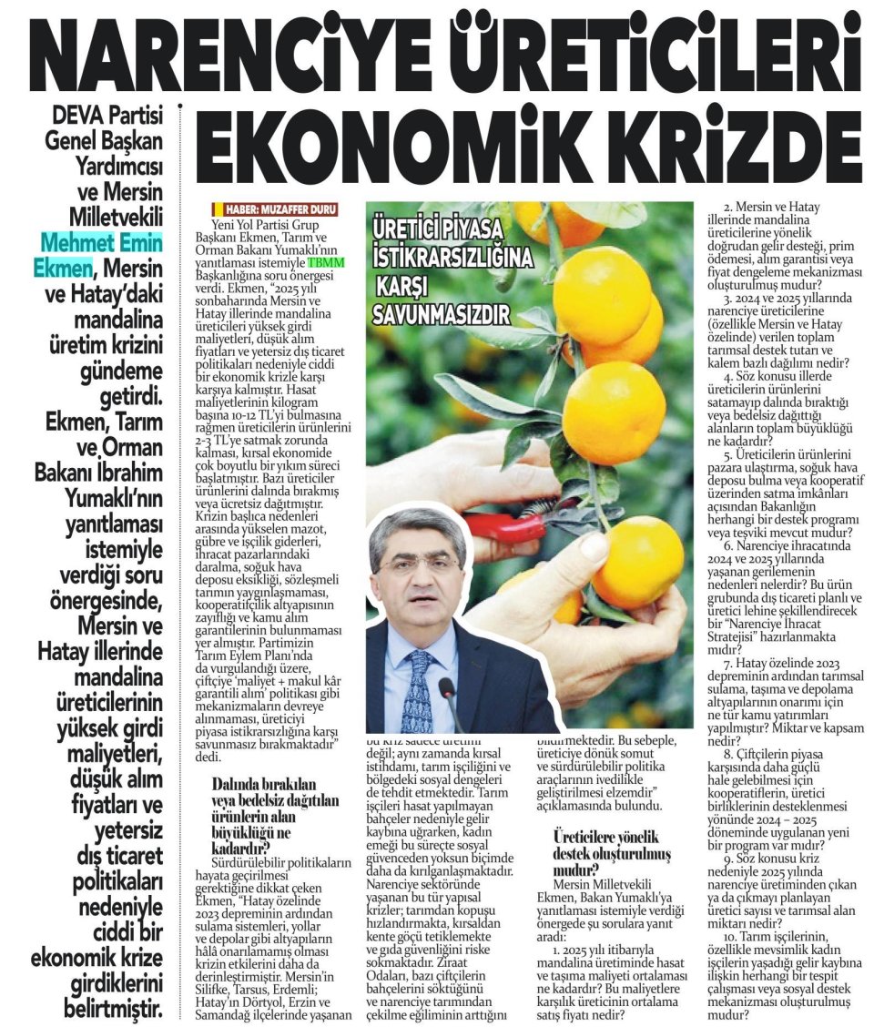 NARENCİYE ÜRETİCİLERİ EKONOMİK KRİZDE