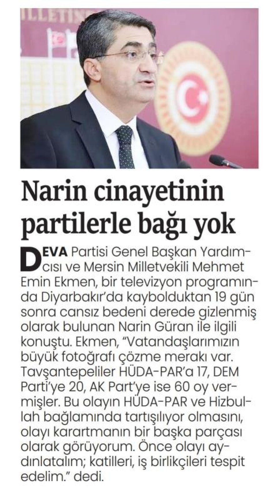 NARİN CİNAYETİNİN PARTİLERLE BAĞI YOK