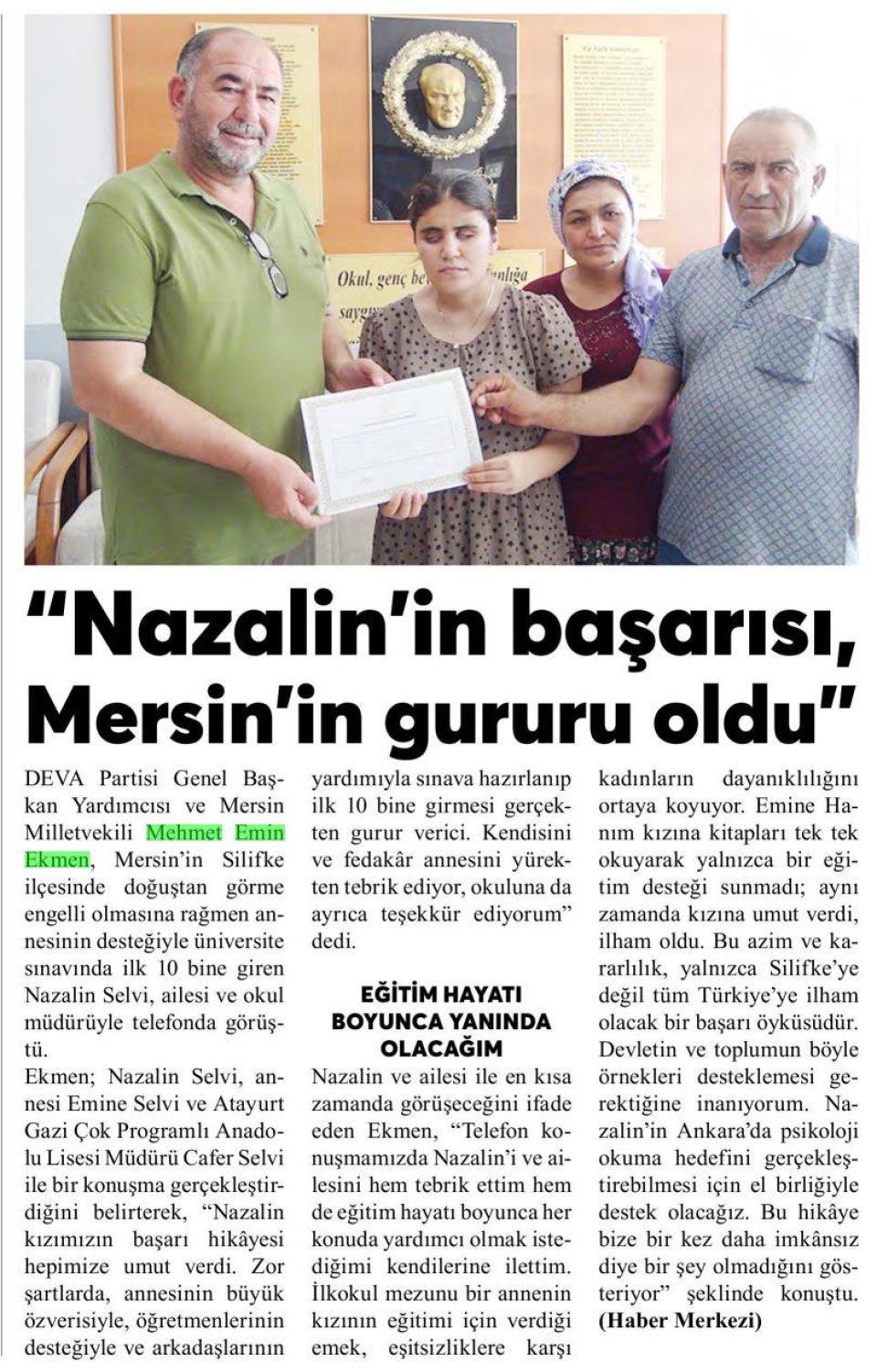 NAZALİN'E DESTEK SÖZÜ