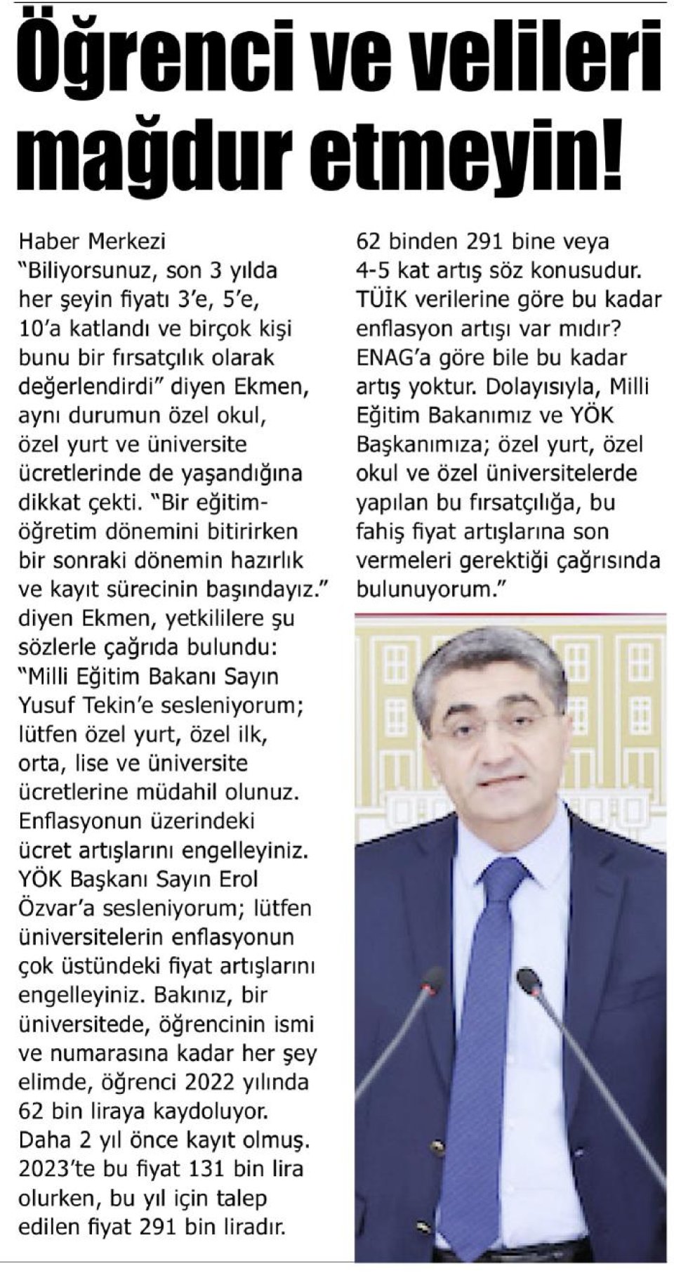 ÖĞRENCİ VE VELİLERİ MAĞDUR ETMEYİN!