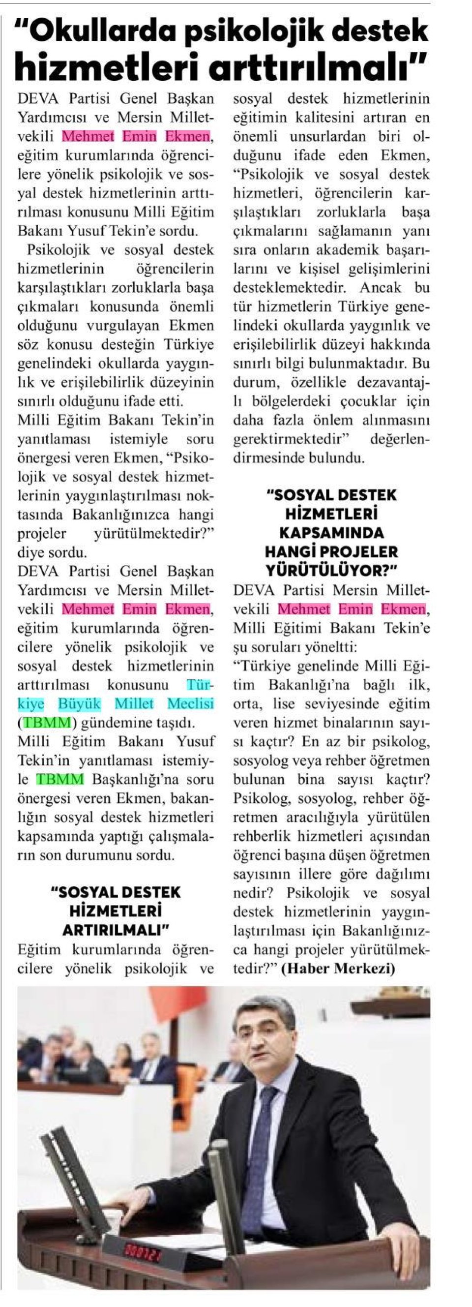''OKULLARDA PSİKOLOJİK DESTEK HİZMETLERİ ARTTIRILMALI''