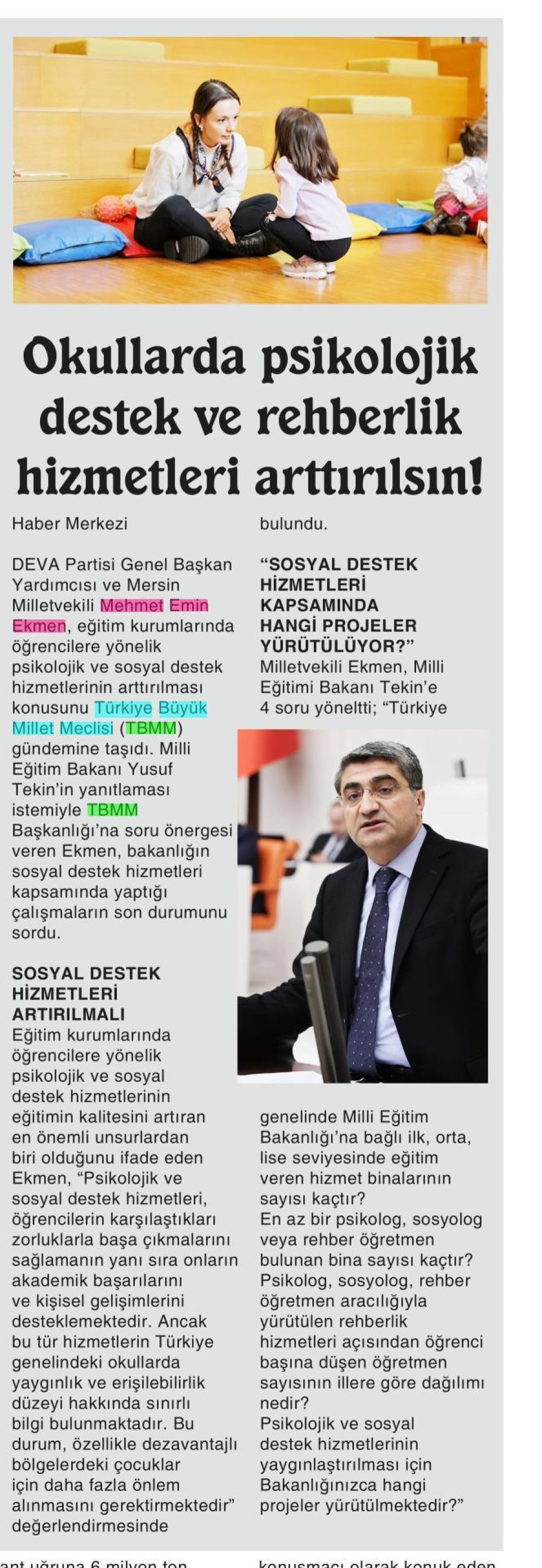 OKULLARDA PSİKOLOJİK DESTEK VE REHBERLİK HİZMETLERİ ARTTIRILSIN!