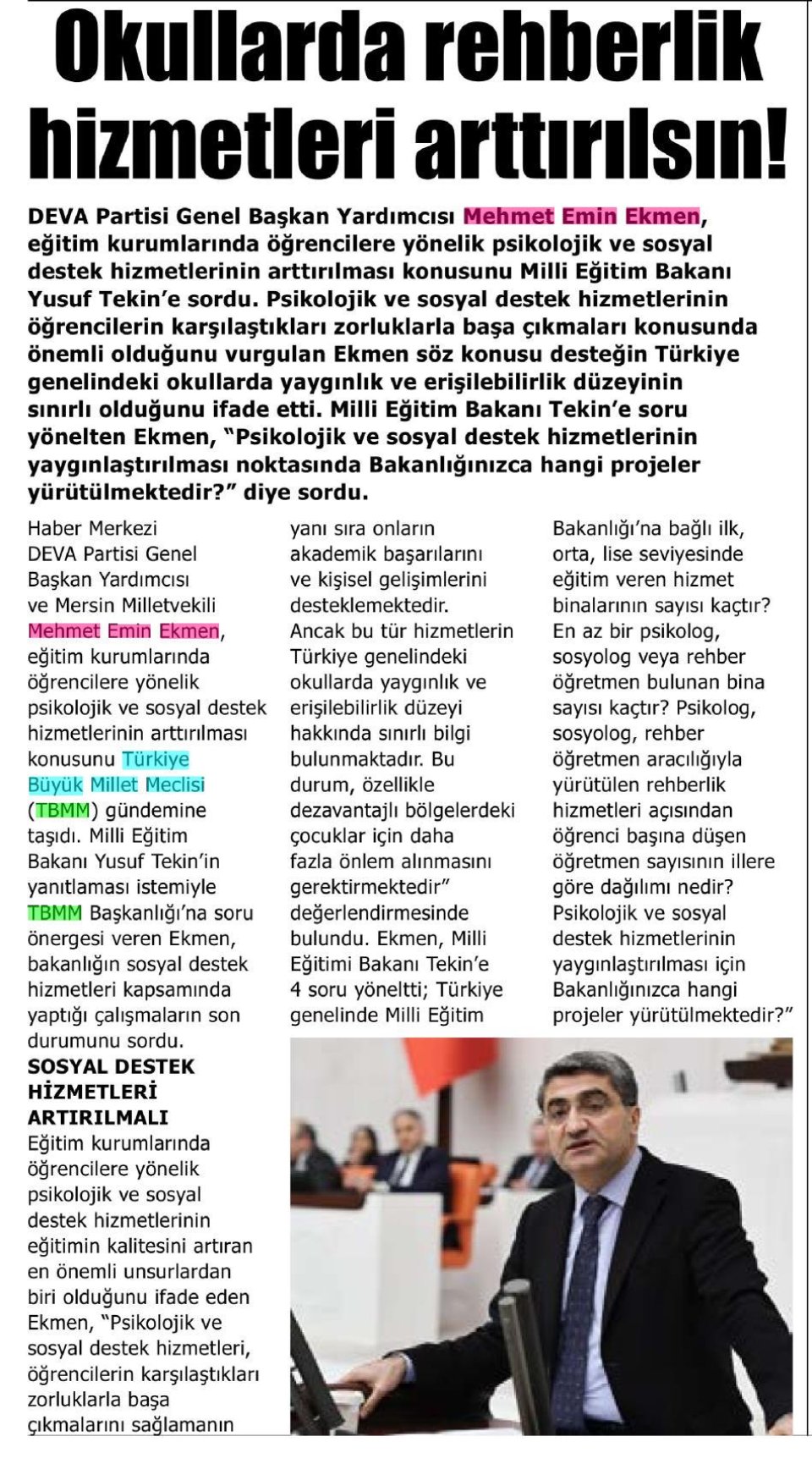 OKULLARDA REHBERLİK HİZMETLERİ ARTTIRILSIN!