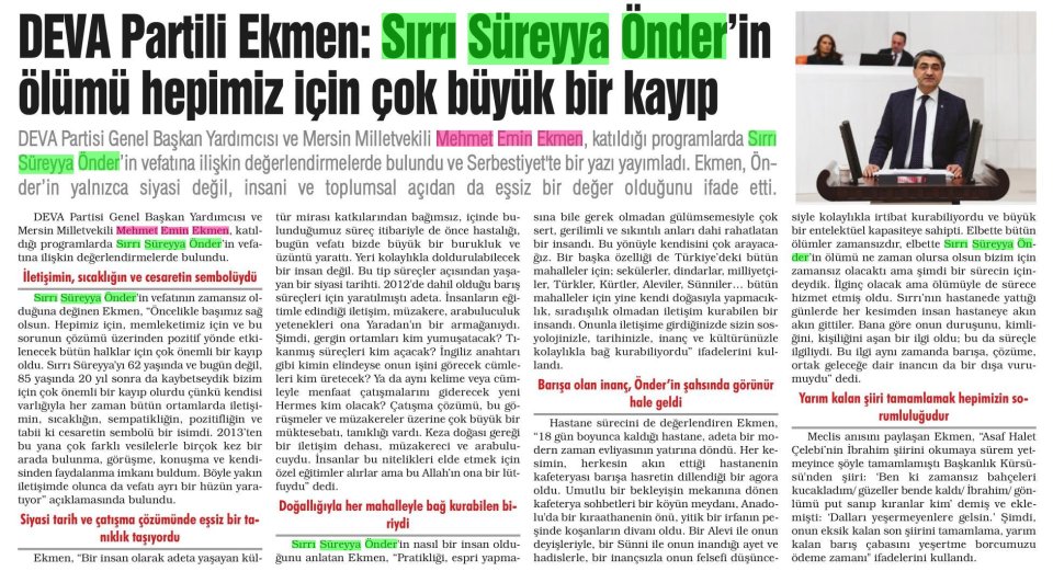 ÖNDER'İN ÖLÜMÜ HEPİMİZ İÇİN ÇOK BÜYÜK BİR KAYIP