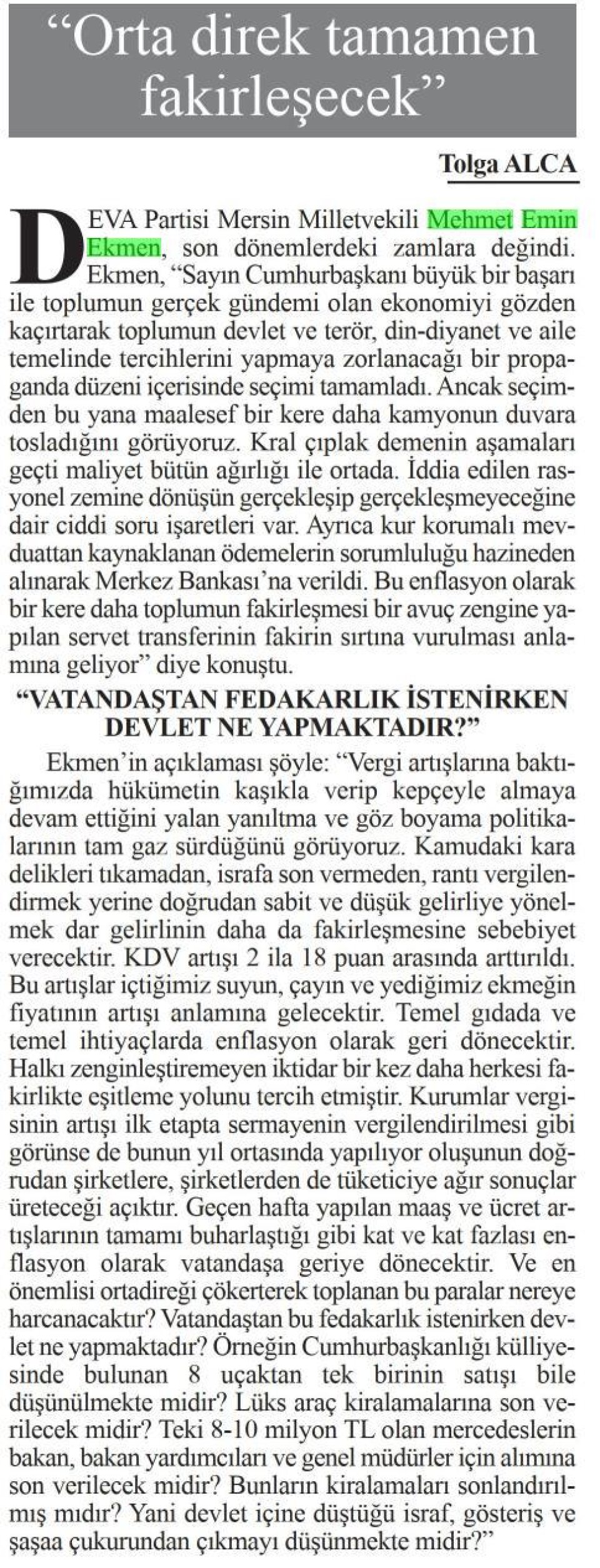 ORTA DİREK TAMAMEN FAKİRLEŞECEK