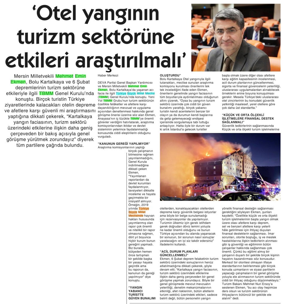 'OTEL YANGININ TURİZM SEKTÖRÜNE ETKİLERİ ARAŞTIRILMALI'