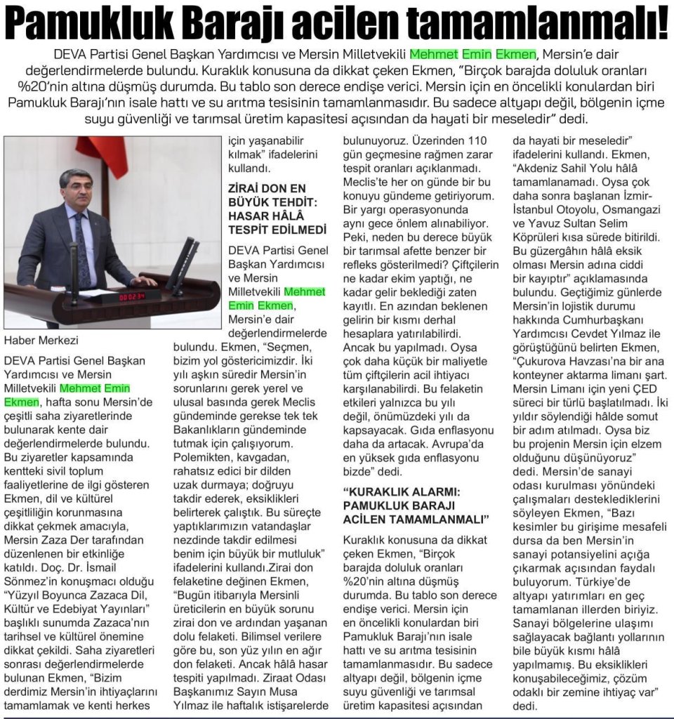PAMUKLUK BARAJI ACİLEN TAMAMLANMALI!