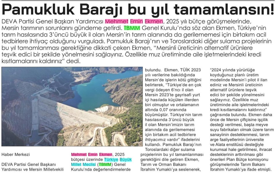 PAMUKLUK BARAJI BU YIL TAMAMLANSIN!